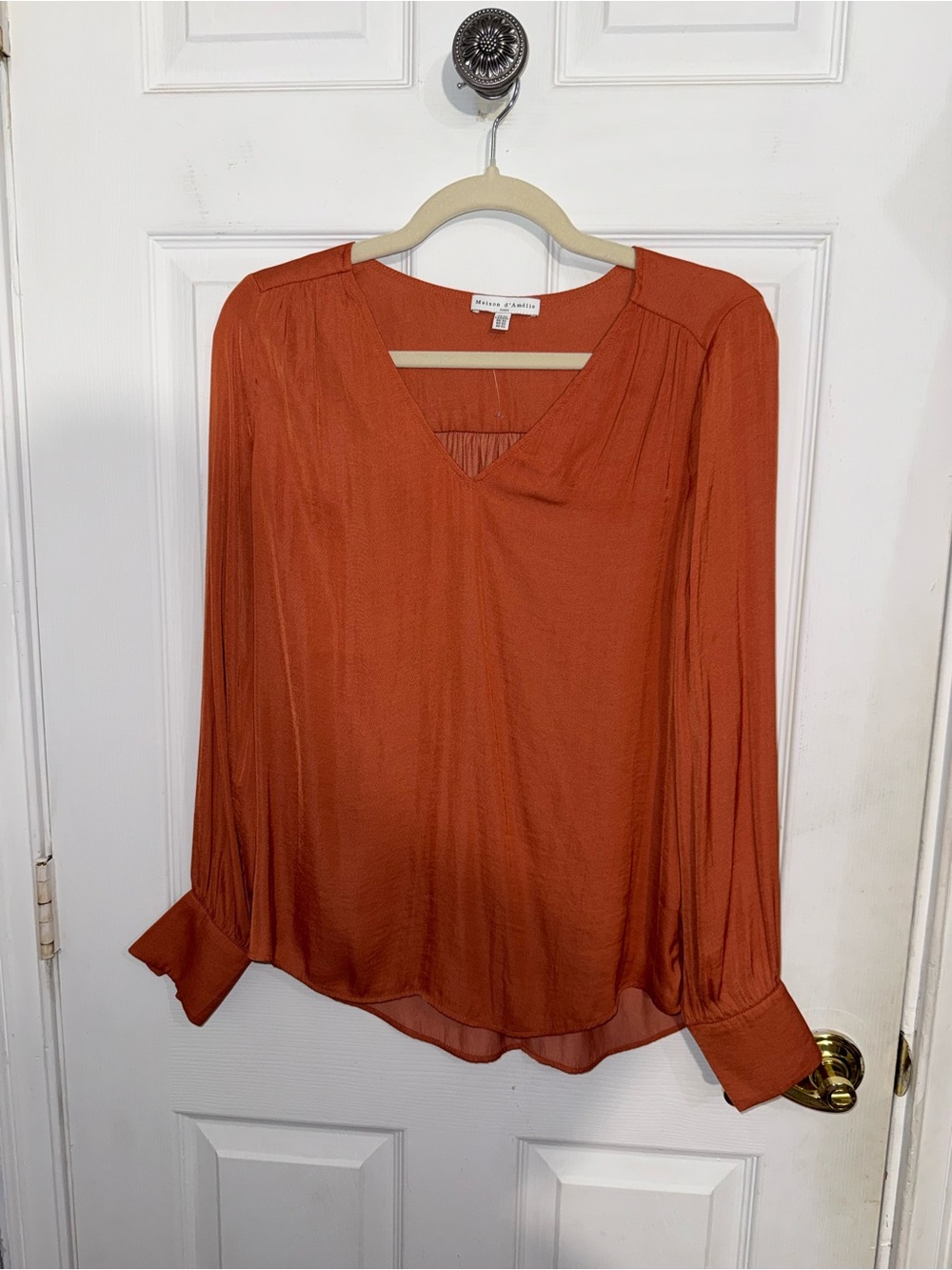 Maison d’Amélie V-Neck Long-Sleeve Blouse in Deep Rust XS New